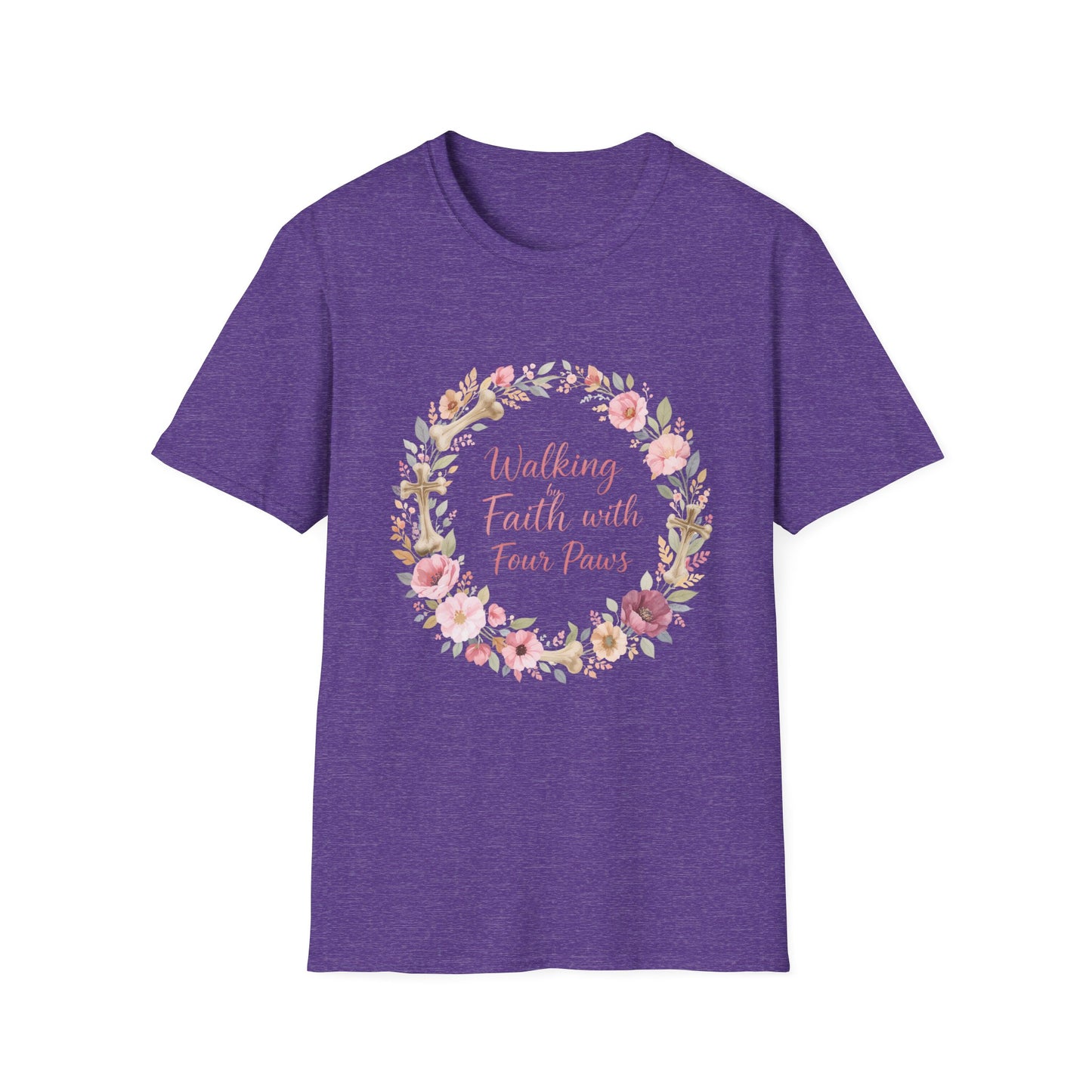 Walking By Faith With Four Paws Floral Wreath T-Shirt