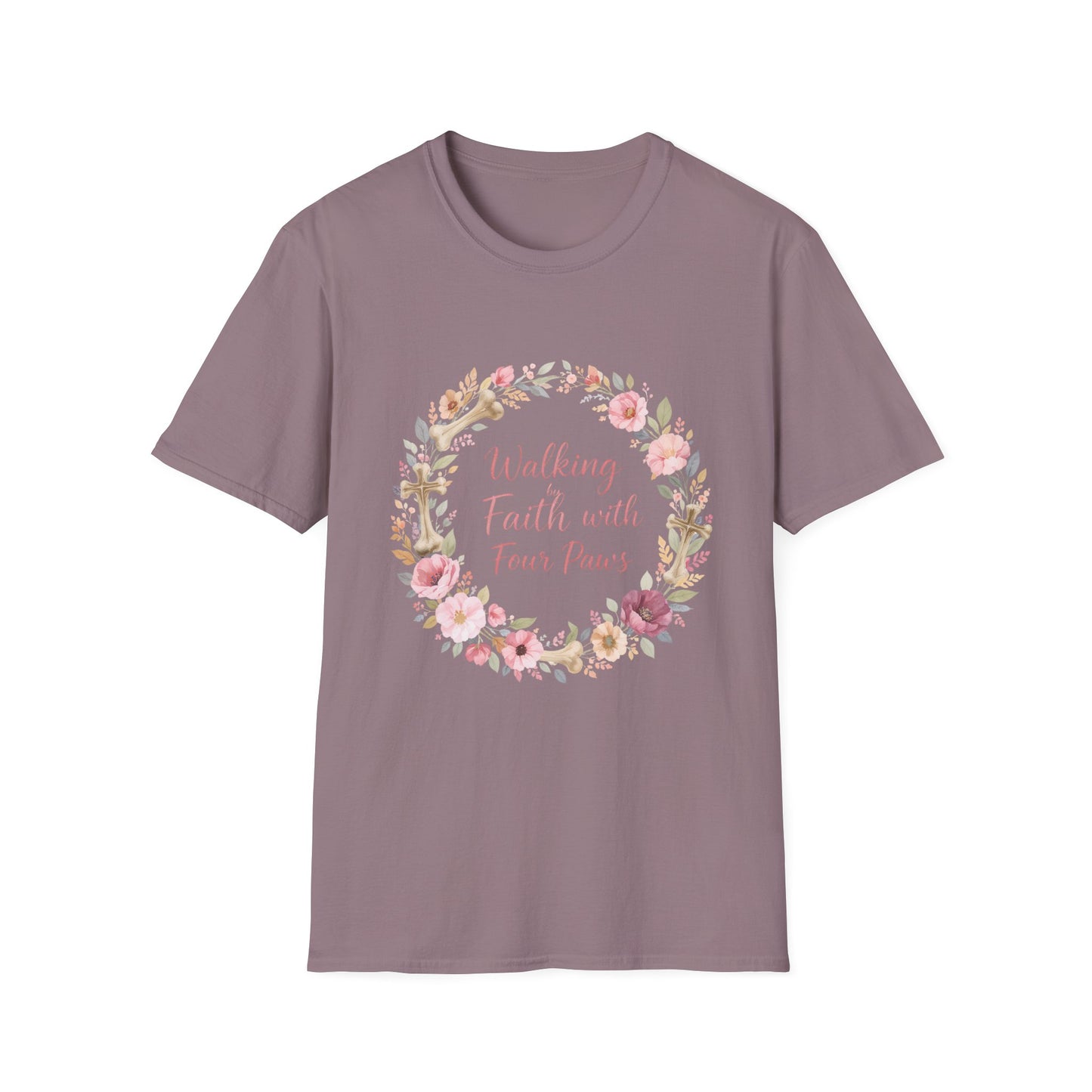 Walking By Faith With Four Paws Floral Wreath T-Shirt
