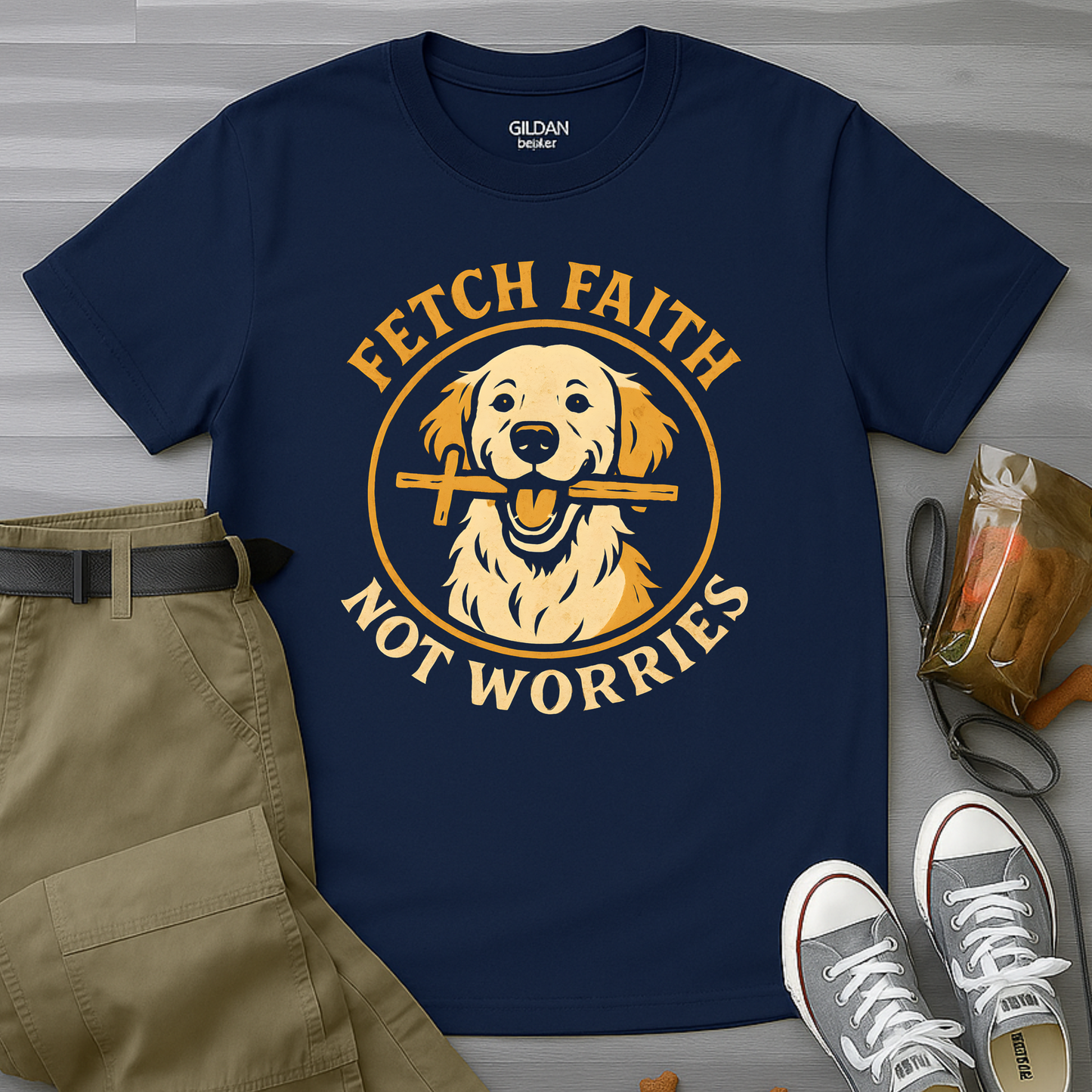 Fetch Faith, Not Worries. Golden Retriever T-Shirt