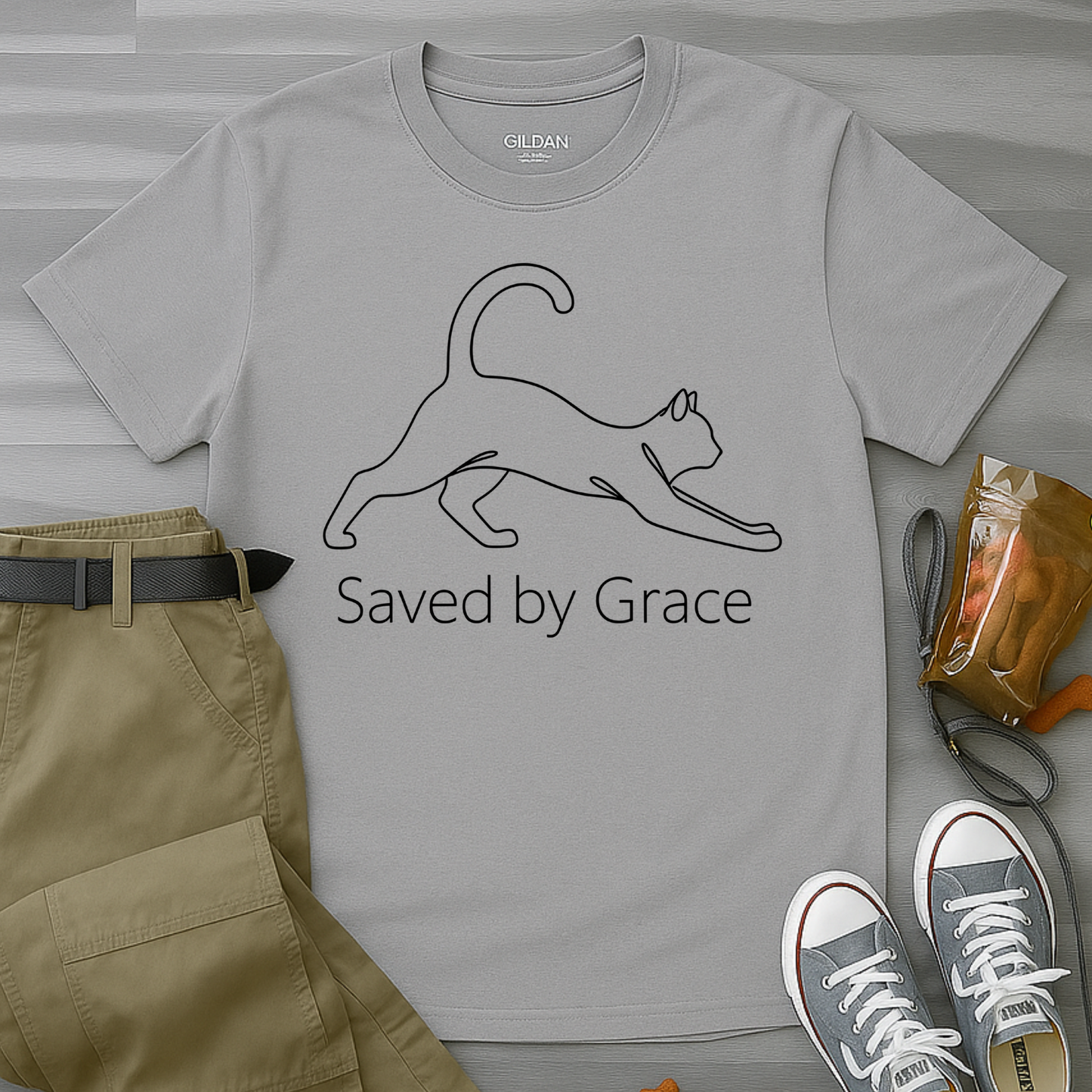 Saved By Grace Minimalist Cat T-Shirt