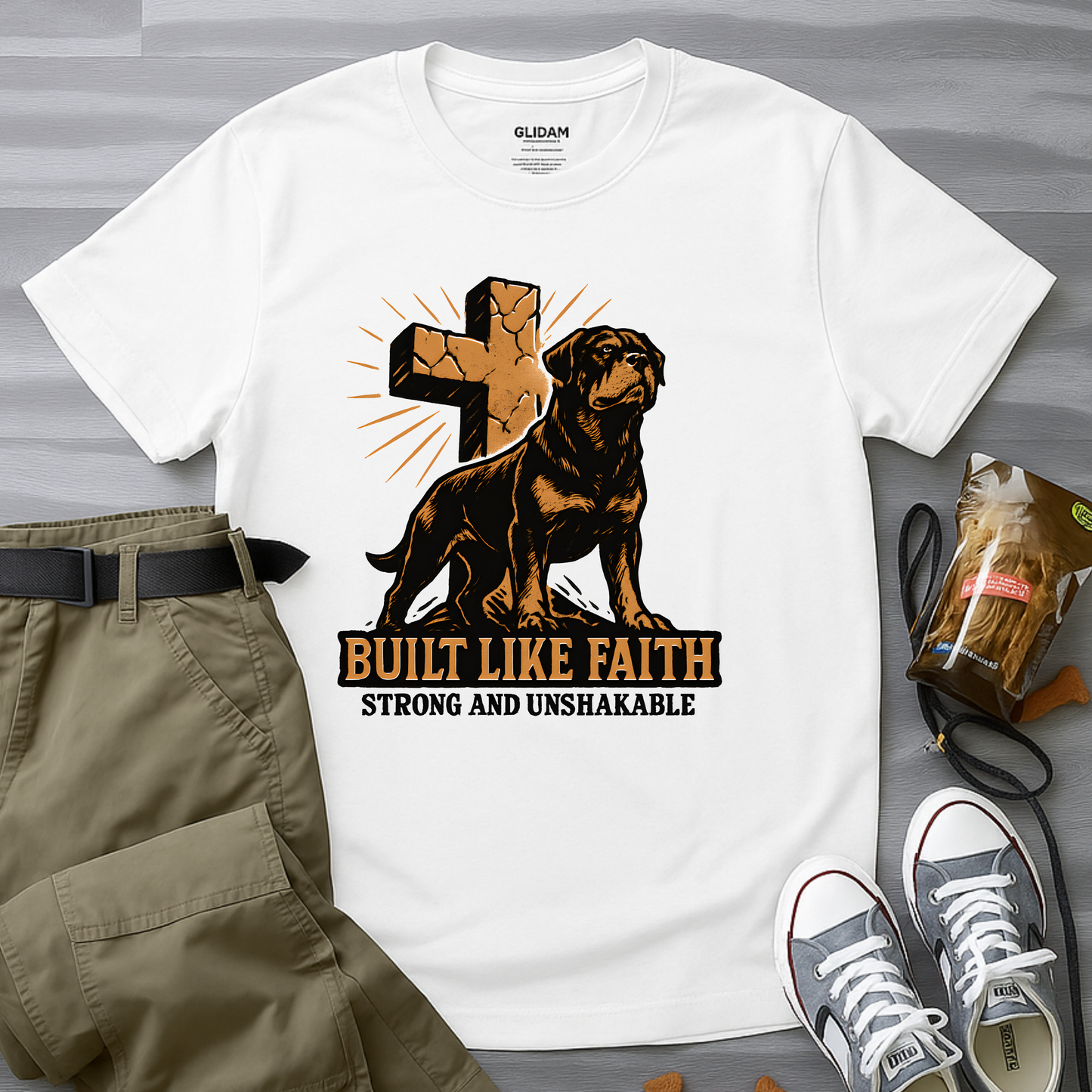 Built Like Faith, Stong and Unshakable. Rottweiler T-Shirt