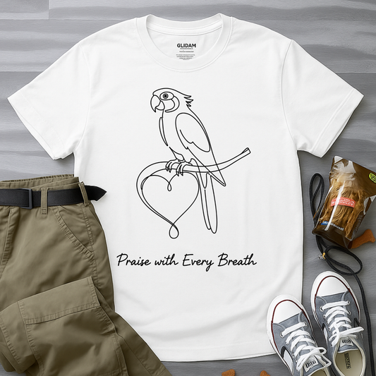 Praise With Every Breath Minimalist Parrot T-Shirt