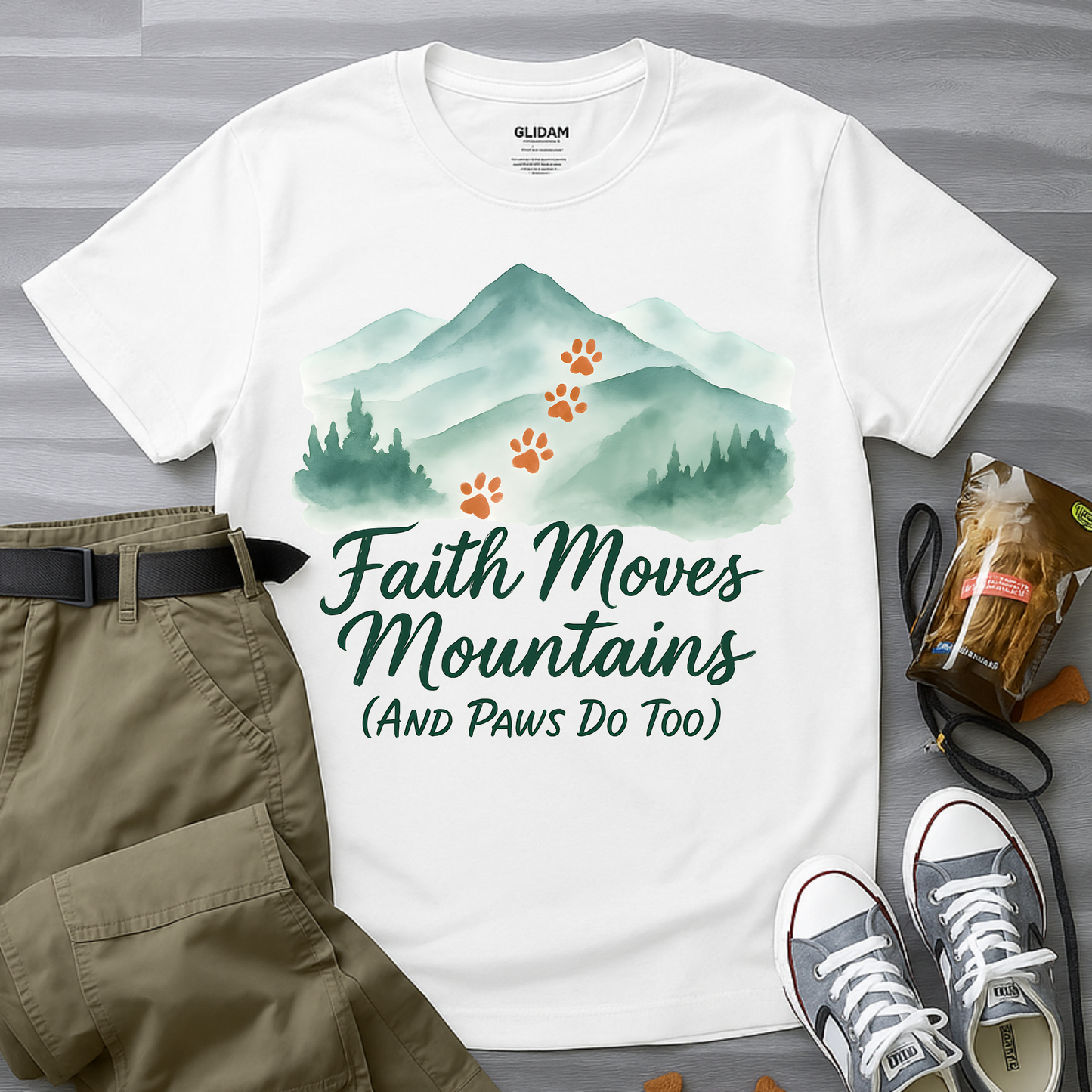 Faith Moves Mountains and Paws Do Too T-Shirt