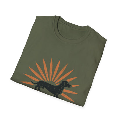 Dachshund Walking by Faith – Vintage Sunburst T-Shirt