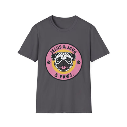 Jesus, Java & Paws – Retro Bubble Font Dog T-Shirt