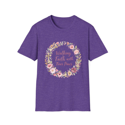 Walking By Faith With Four Paws Floral Wreath T-Shirt