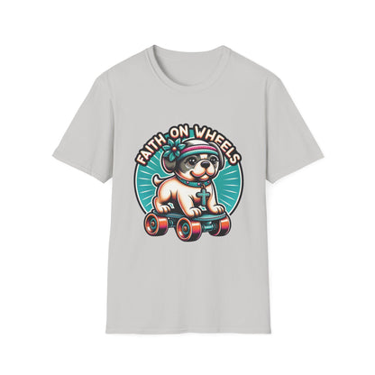 Faith on Wheels – Retro Roller-Skating Dog T-Shirt