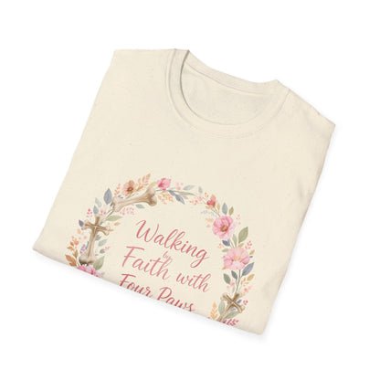 Walking By Faith With Four Paws Floral Wreath T-Shirt