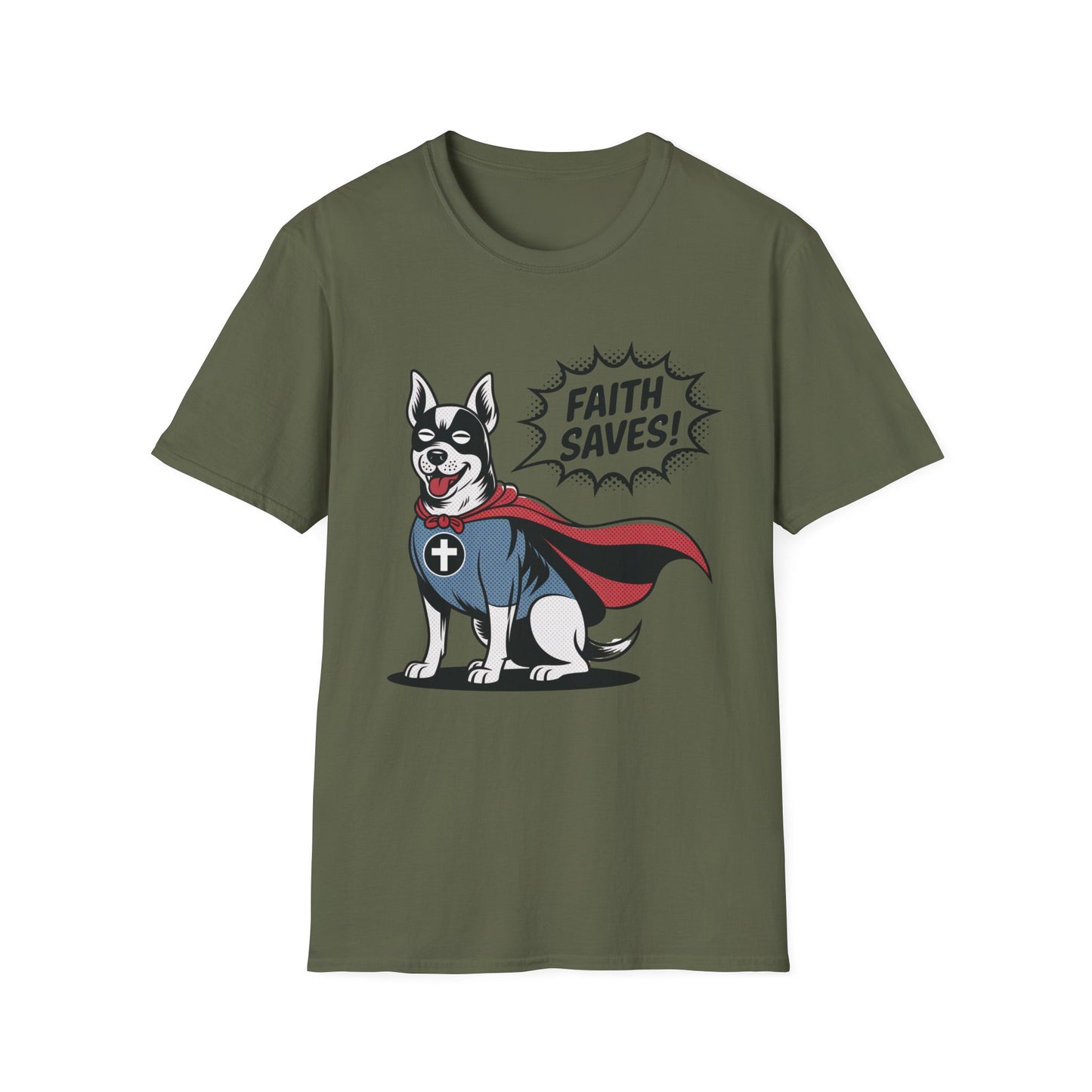 Faith Saves – Retro Superdog Comic T-Shirt