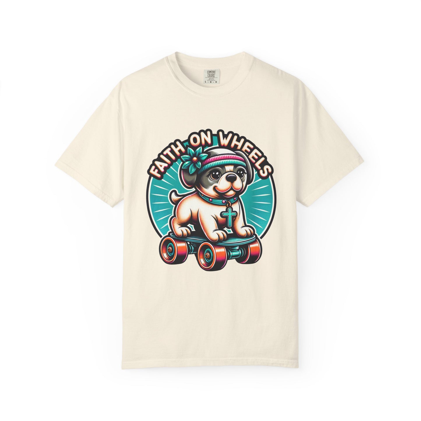 Faith on Wheels – Retro Roller-Skating Dog T-Shirt