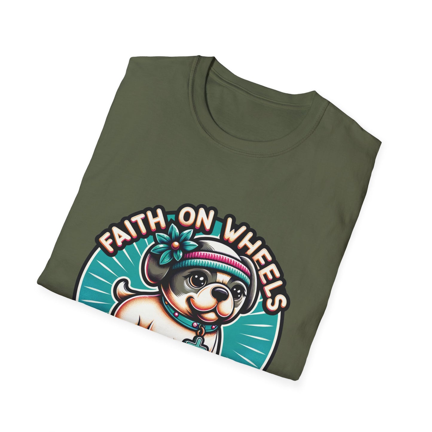Faith on Wheels – Retro Roller-Skating Dog T-Shirt