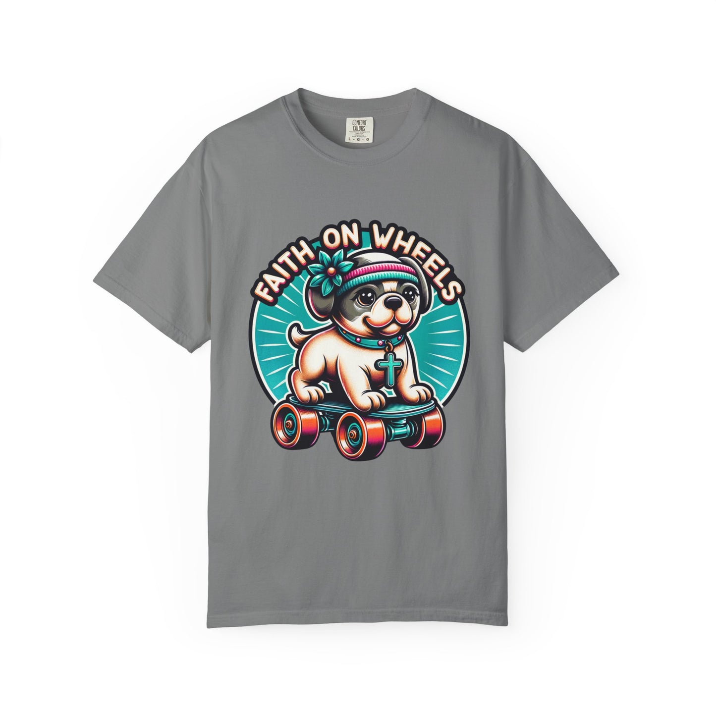 Faith on Wheels – Retro Roller-Skating Dog T-Shirt