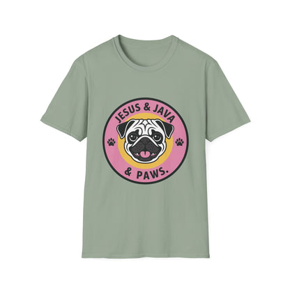 Jesus, Java & Paws – Retro Bubble Font Dog T-Shirt