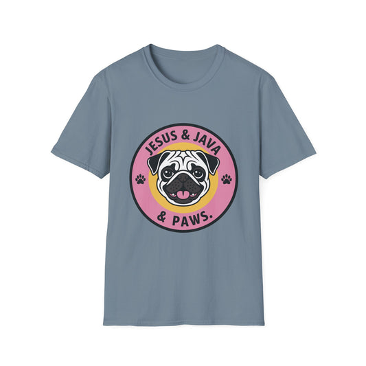 Jesus, Java & Paws – Retro Bubble Font Dog T-Shirt