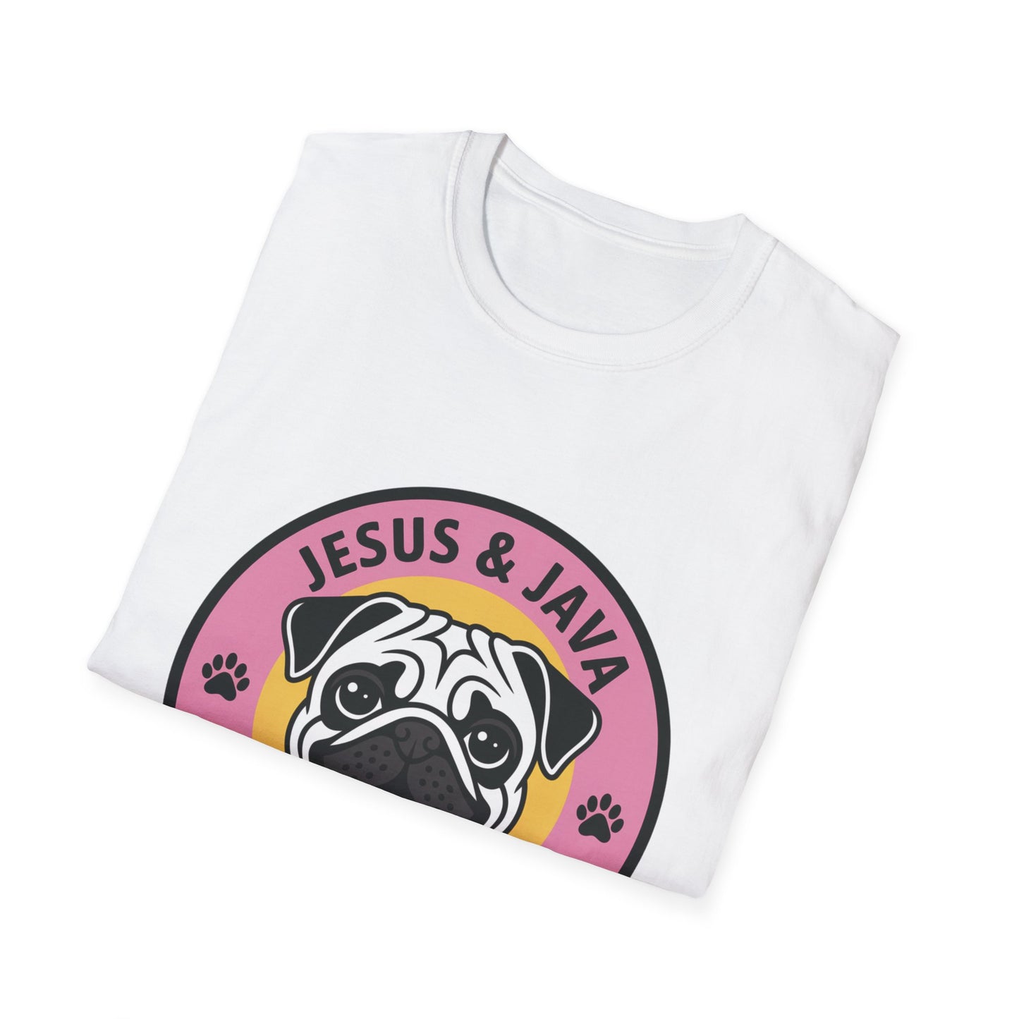Jesus, Java & Paws – Retro Bubble Font Dog T-Shirt