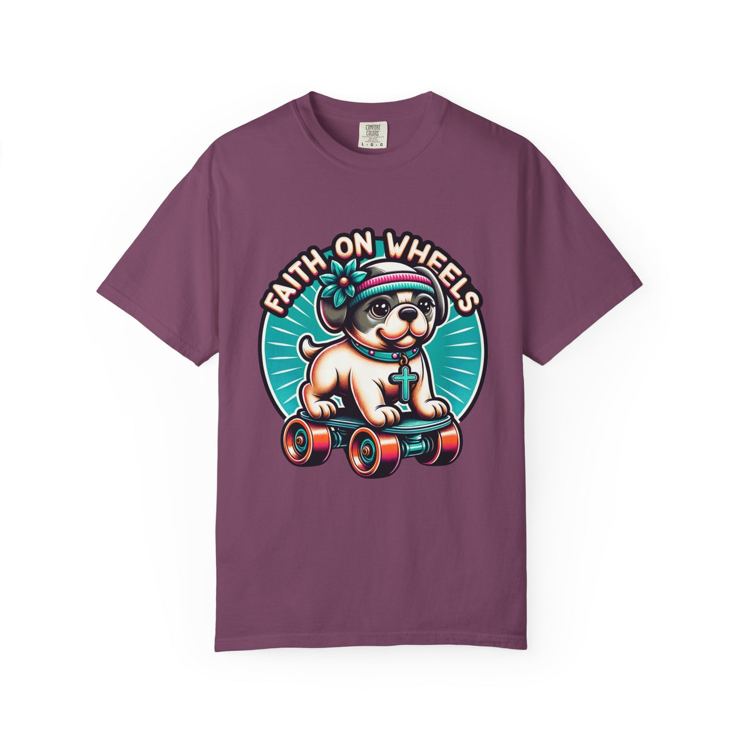 Faith on Wheels – Retro Roller-Skating Dog T-Shirt