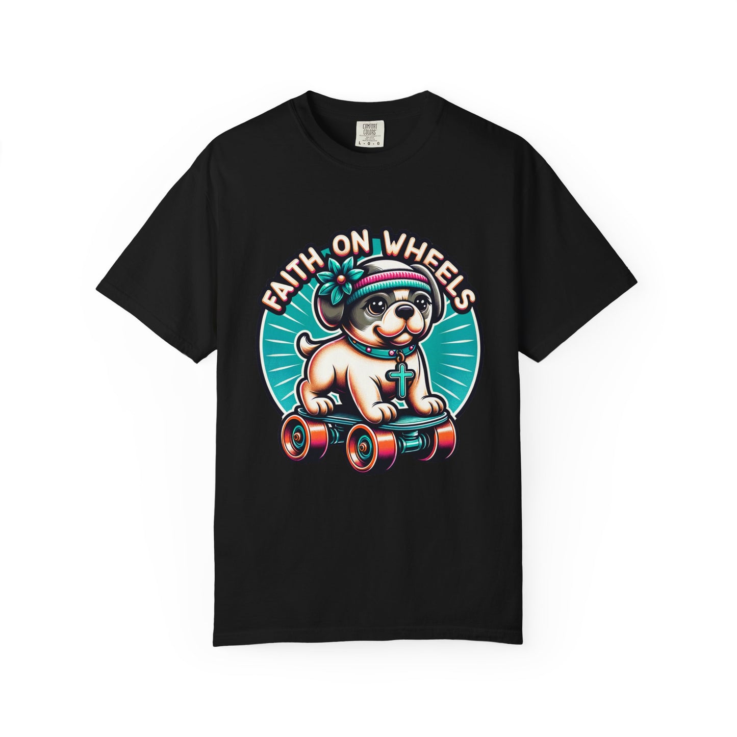 Faith on Wheels – Retro Roller-Skating Dog T-Shirt