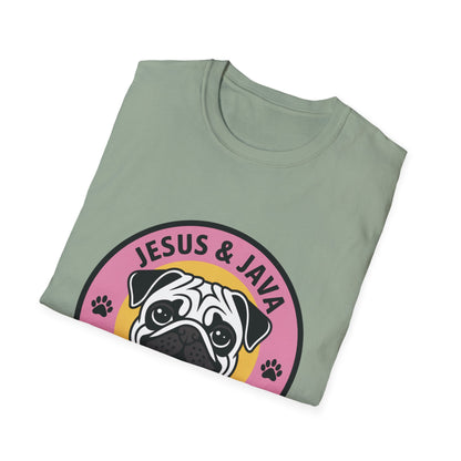 Jesus, Java & Paws – Retro Bubble Font Dog T-Shirt