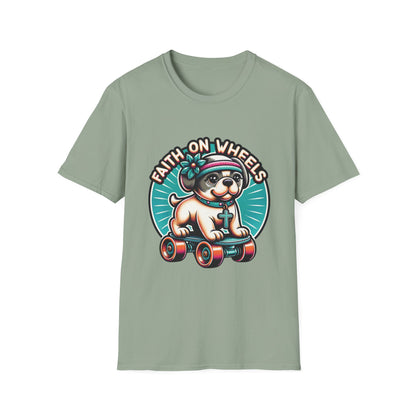Faith on Wheels – Retro Roller-Skating Dog T-Shirt