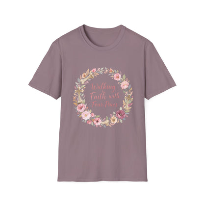 Walking By Faith With Four Paws Floral Wreath T-Shirt
