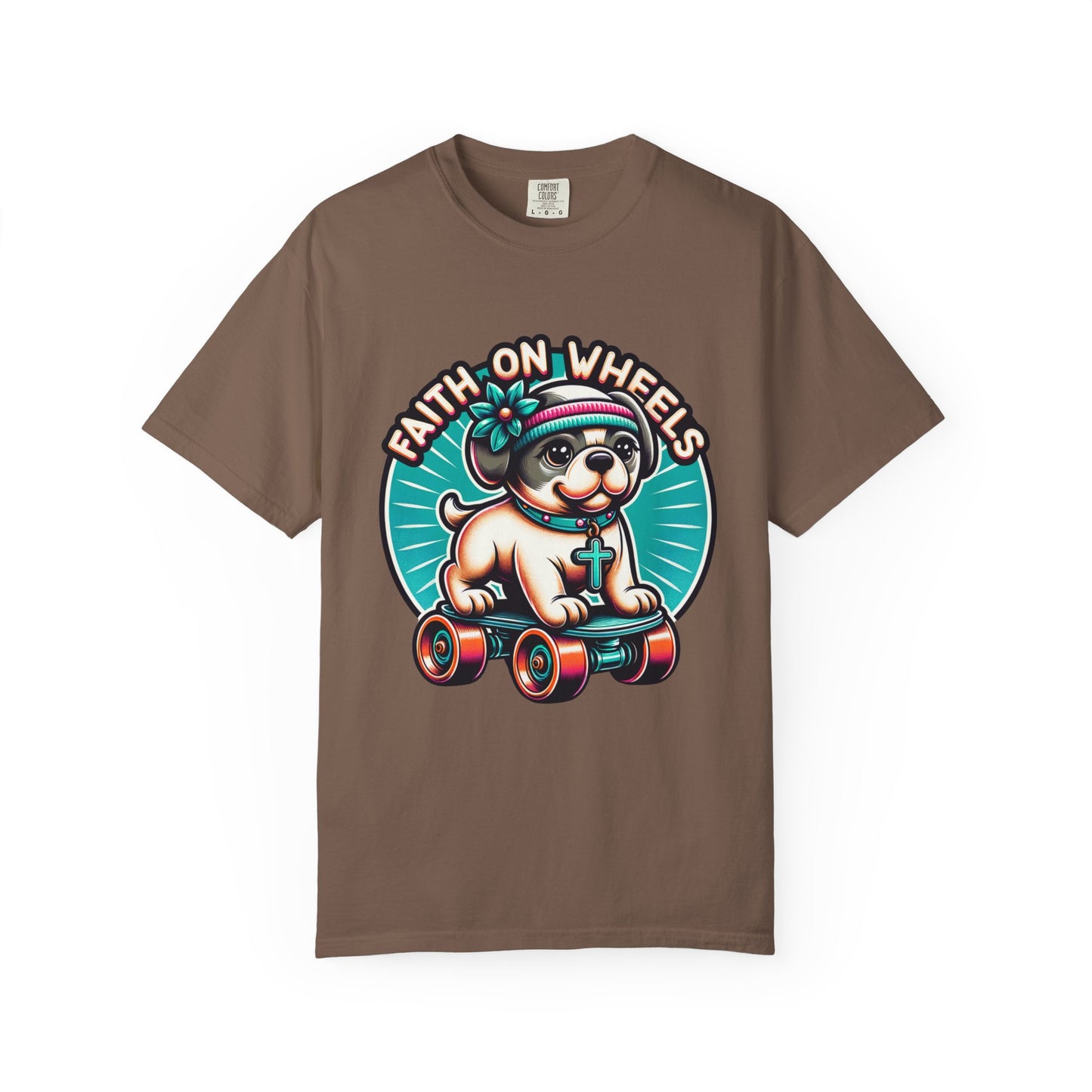 Faith on Wheels – Retro Roller-Skating Dog T-Shirt