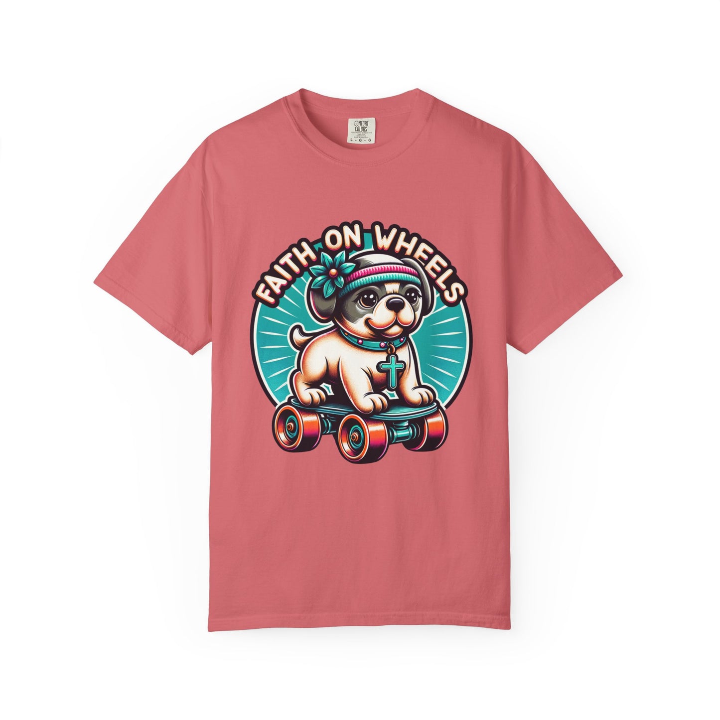 Faith on Wheels – Retro Roller-Skating Dog T-Shirt