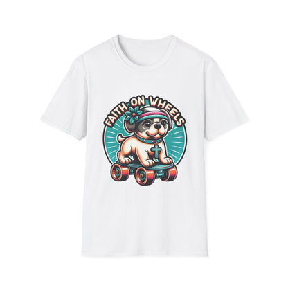 Faith on Wheels – Retro Roller-Skating Dog T-Shirt