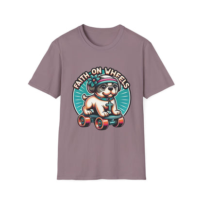 Faith on Wheels – Retro Roller-Skating Dog T-Shirt