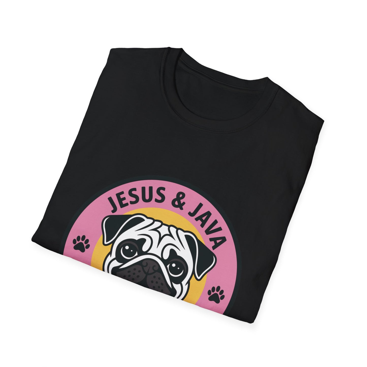 Jesus, Java & Paws – Retro Bubble Font Dog T-Shirt