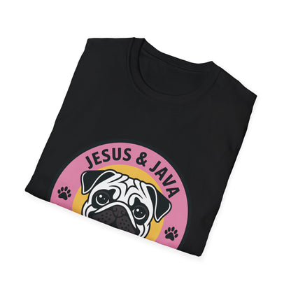 Jesus, Java & Paws – Retro Bubble Font Dog T-Shirt
