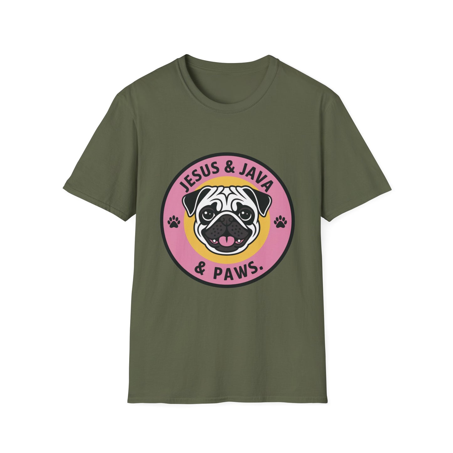 Jesus, Java & Paws – Retro Bubble Font Dog T-Shirt