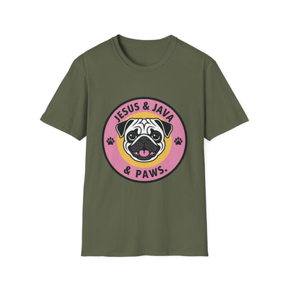 Jesus, Java & Paws – Retro Bubble Font Dog T-Shirt
