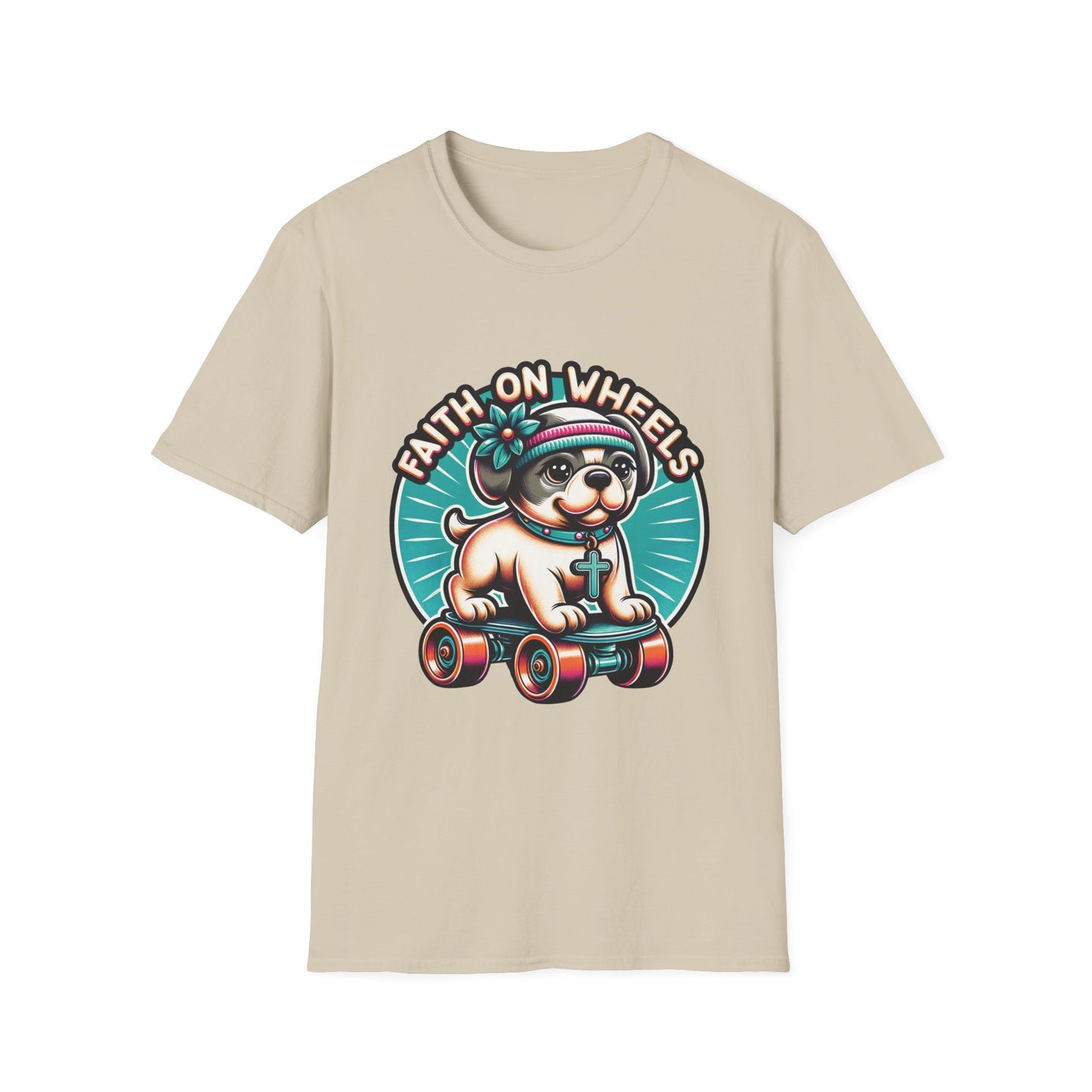 Faith on Wheels – Retro Roller-Skating Dog T-Shirt