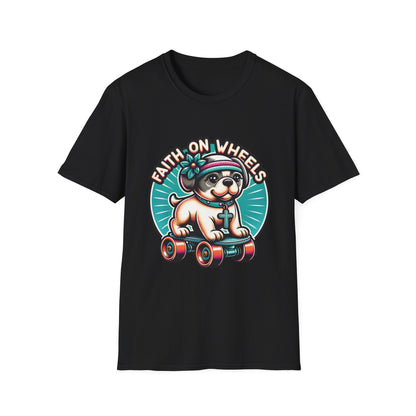 Faith on Wheels – Retro Roller-Skating Dog T-Shirt