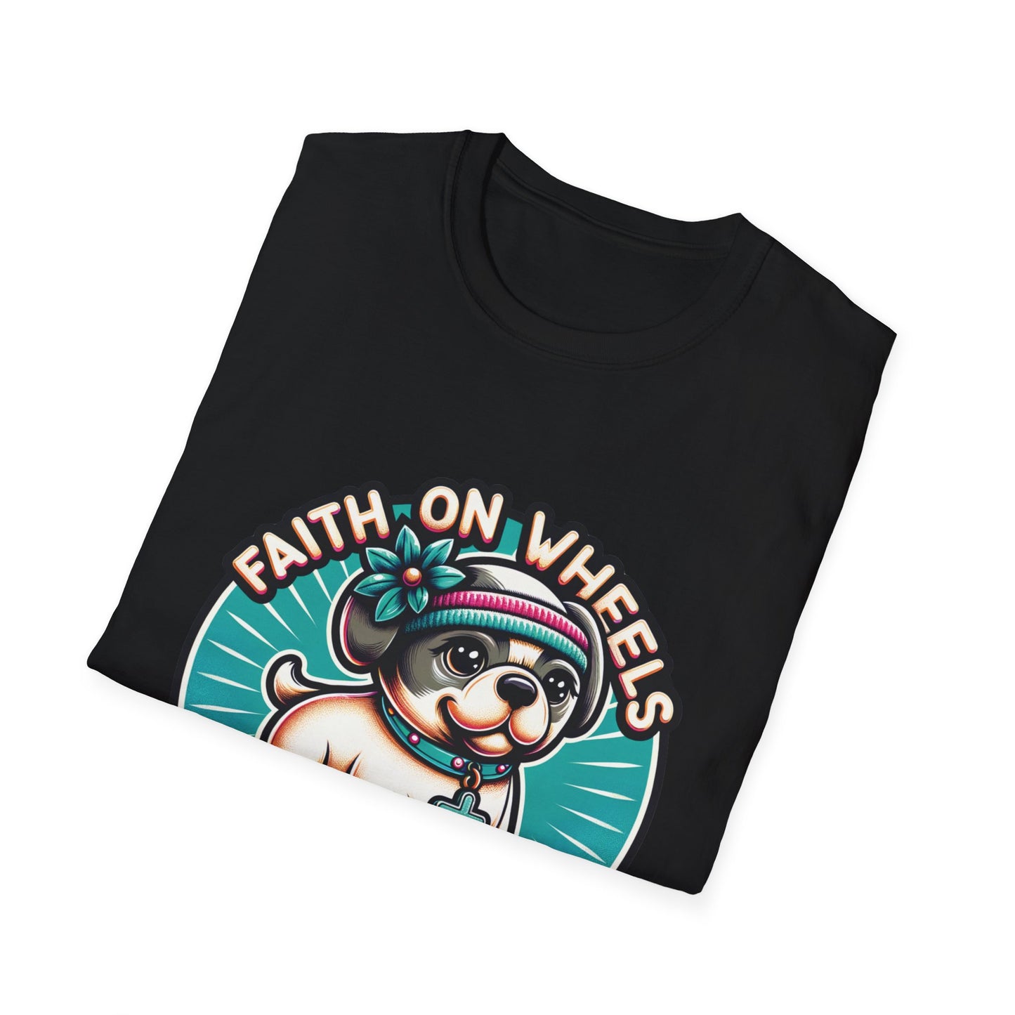 Faith on Wheels – Retro Roller-Skating Dog T-Shirt