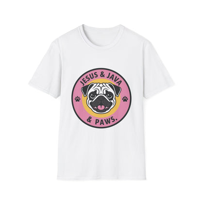 Jesus, Java & Paws – Retro Bubble Font Dog T-Shirt