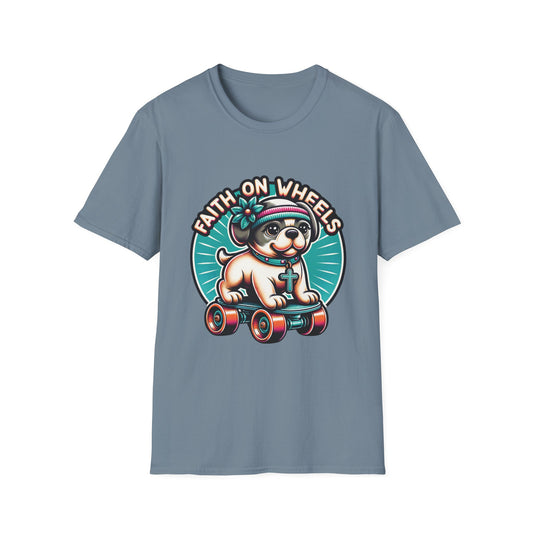 Faith on Wheels – Retro Roller-Skating Dog T-Shirt