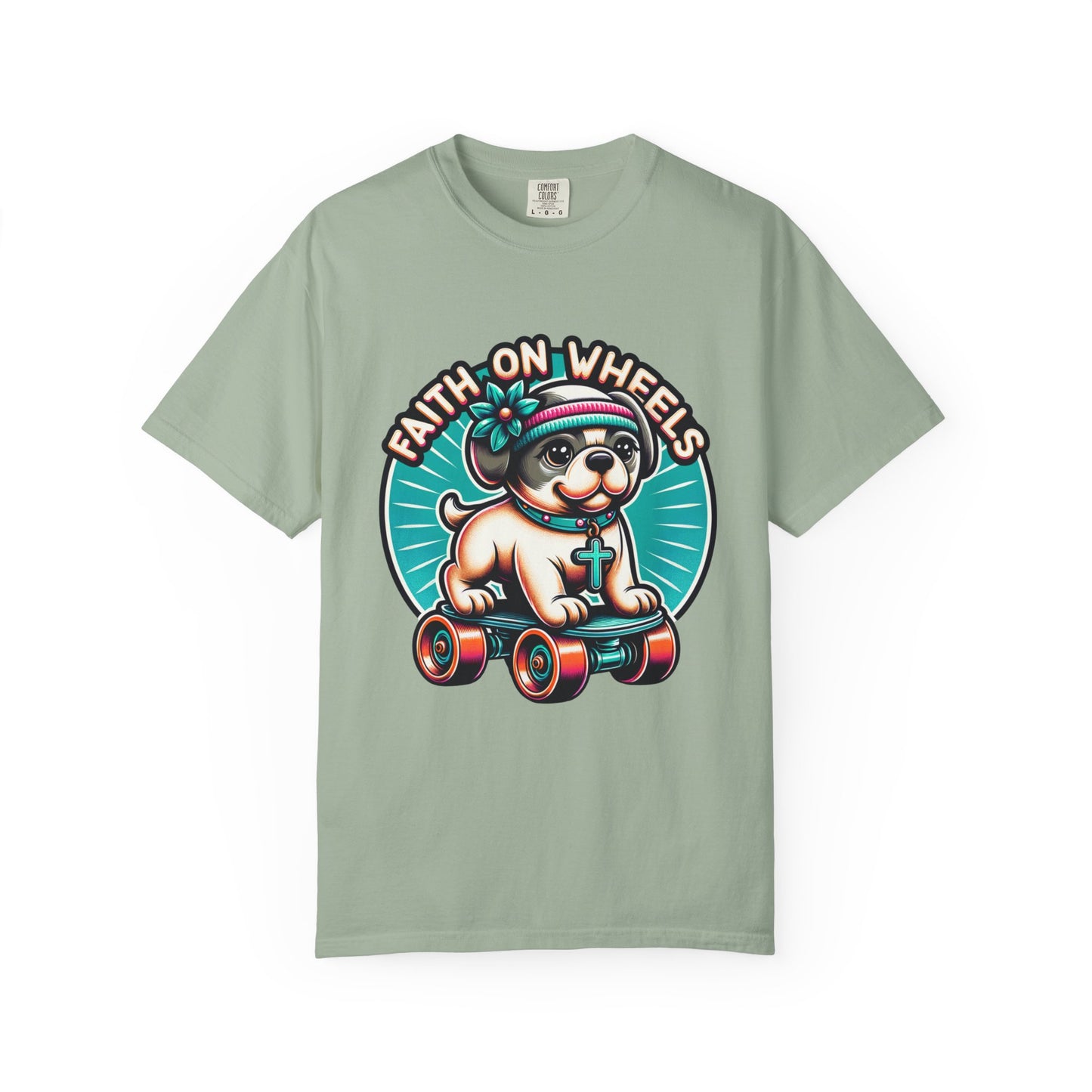 Faith on Wheels – Retro Roller-Skating Dog T-Shirt