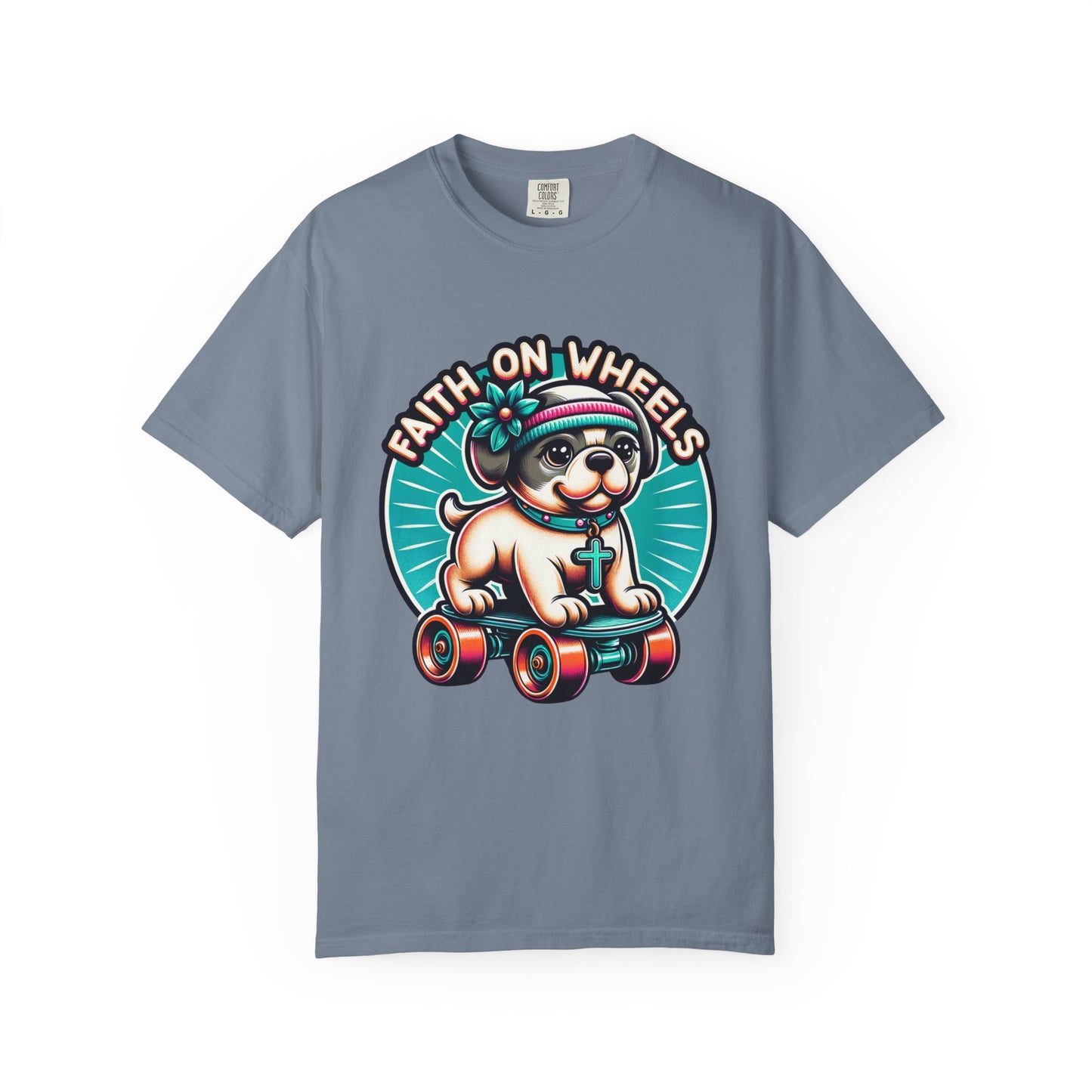 Faith on Wheels – Retro Roller-Skating Dog T-Shirt