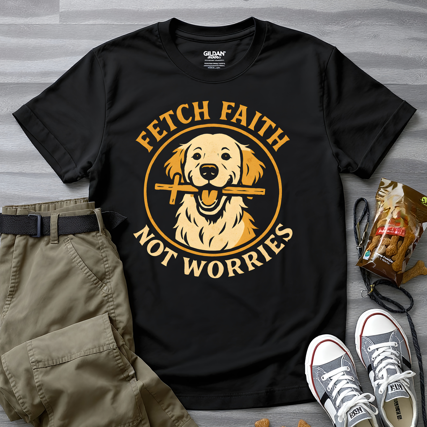 Fetch Faith, Not Worries. Golden Retriever T-Shirt