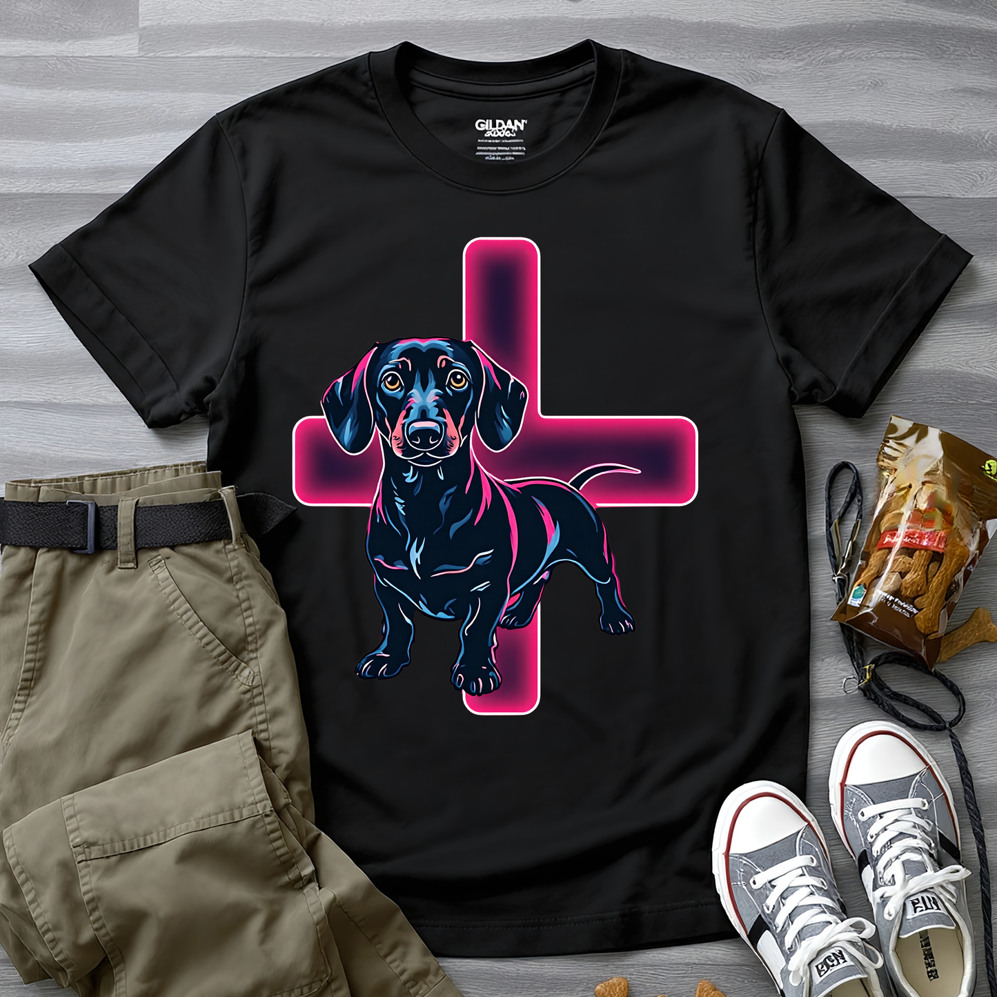 Neon Dachshund With CrossT-Shirt