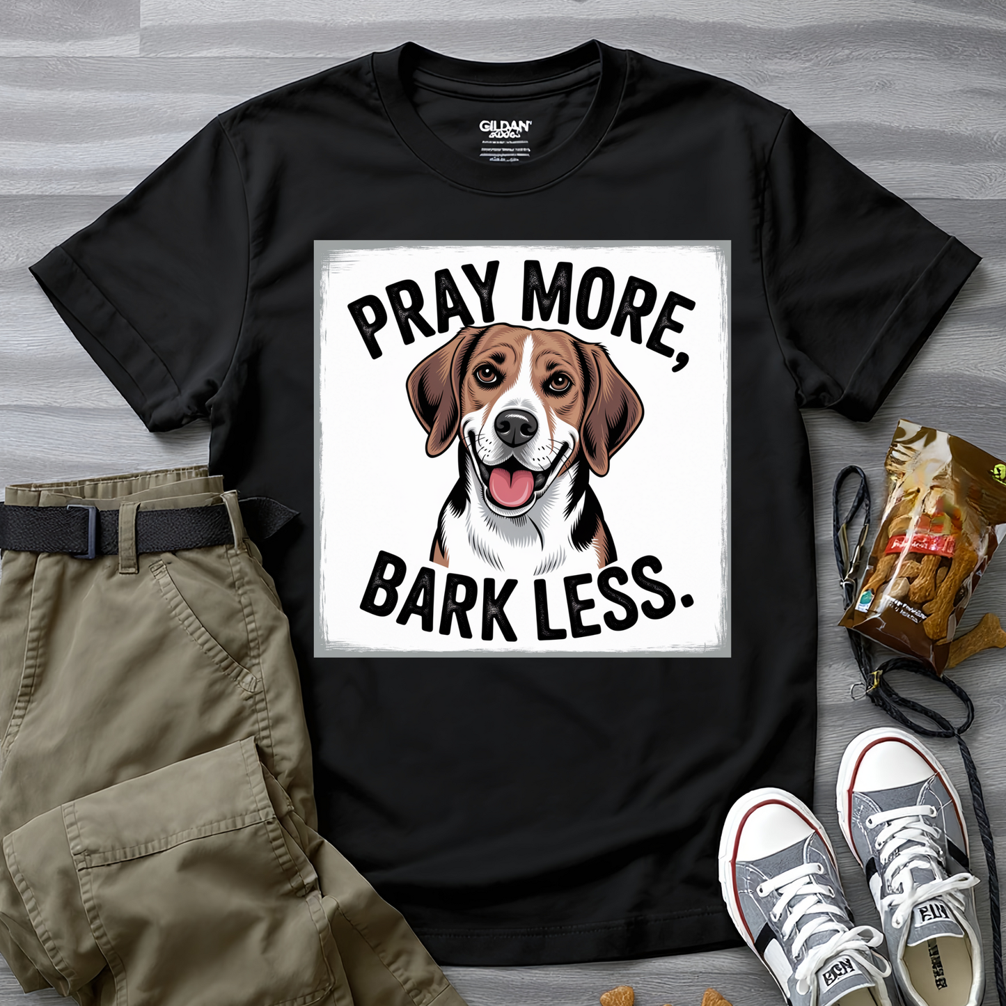 Beagle Pray More Bark Less – Hand-Drawn Vintage T-Shirt