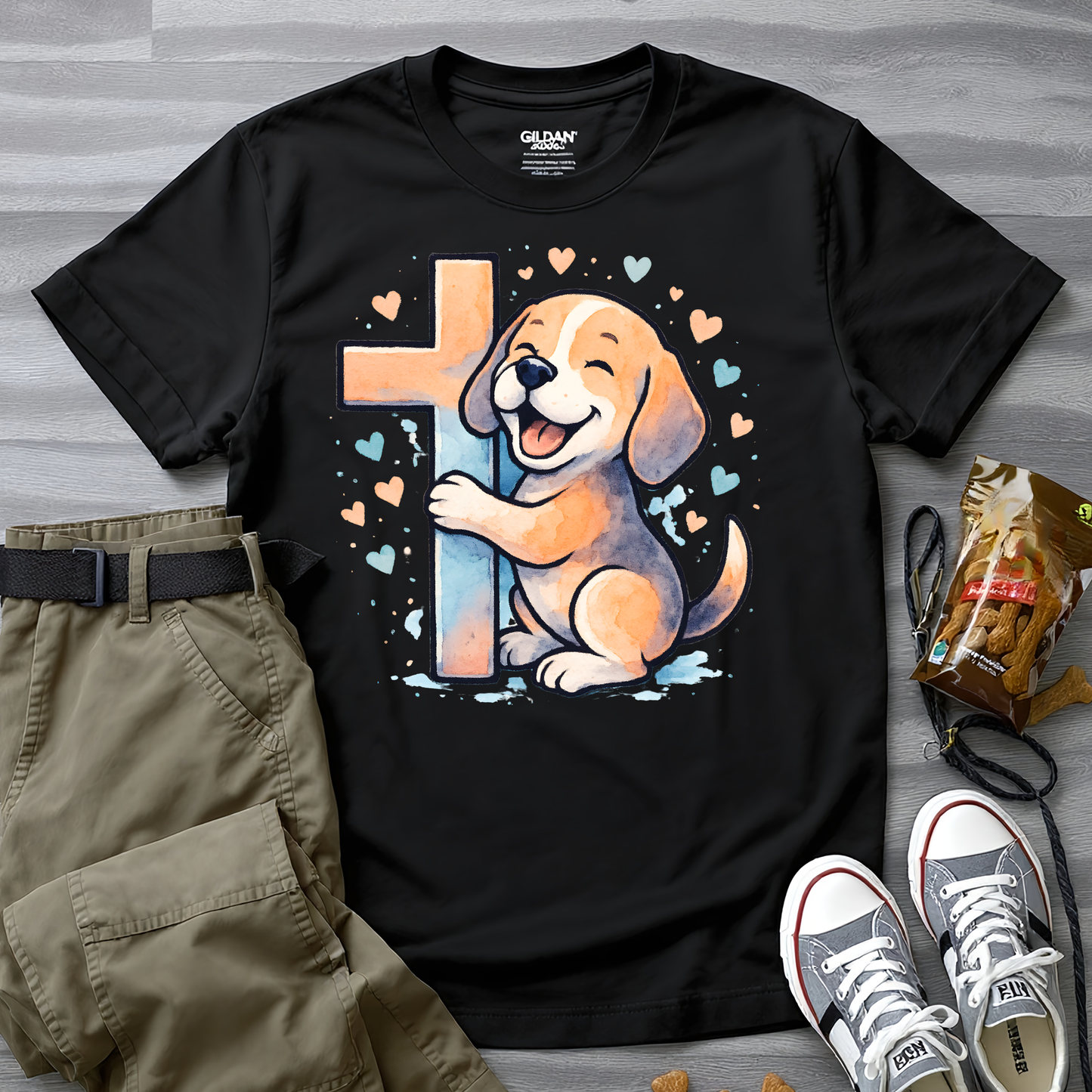 Joyful Beagle Hugging Cross T-Shirt