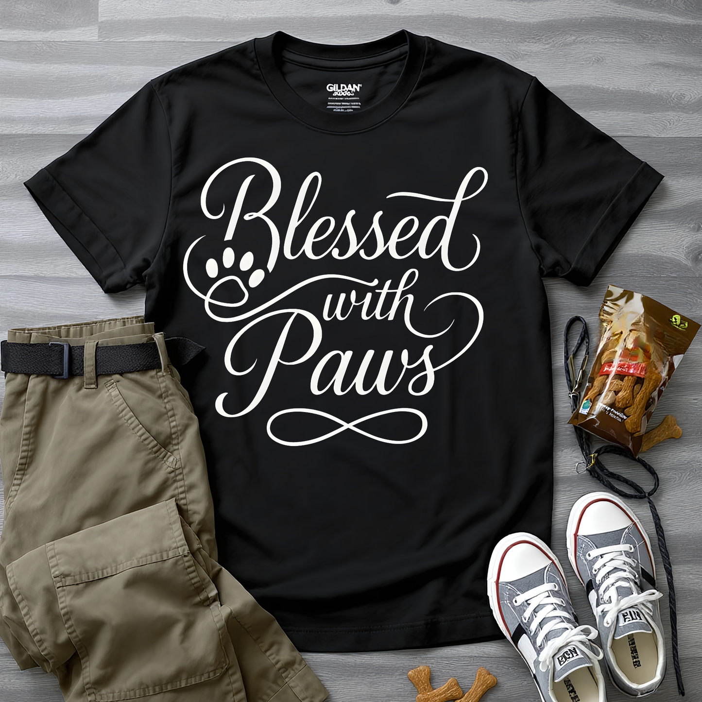Blessed With Paws Calligraphy T-Shirt