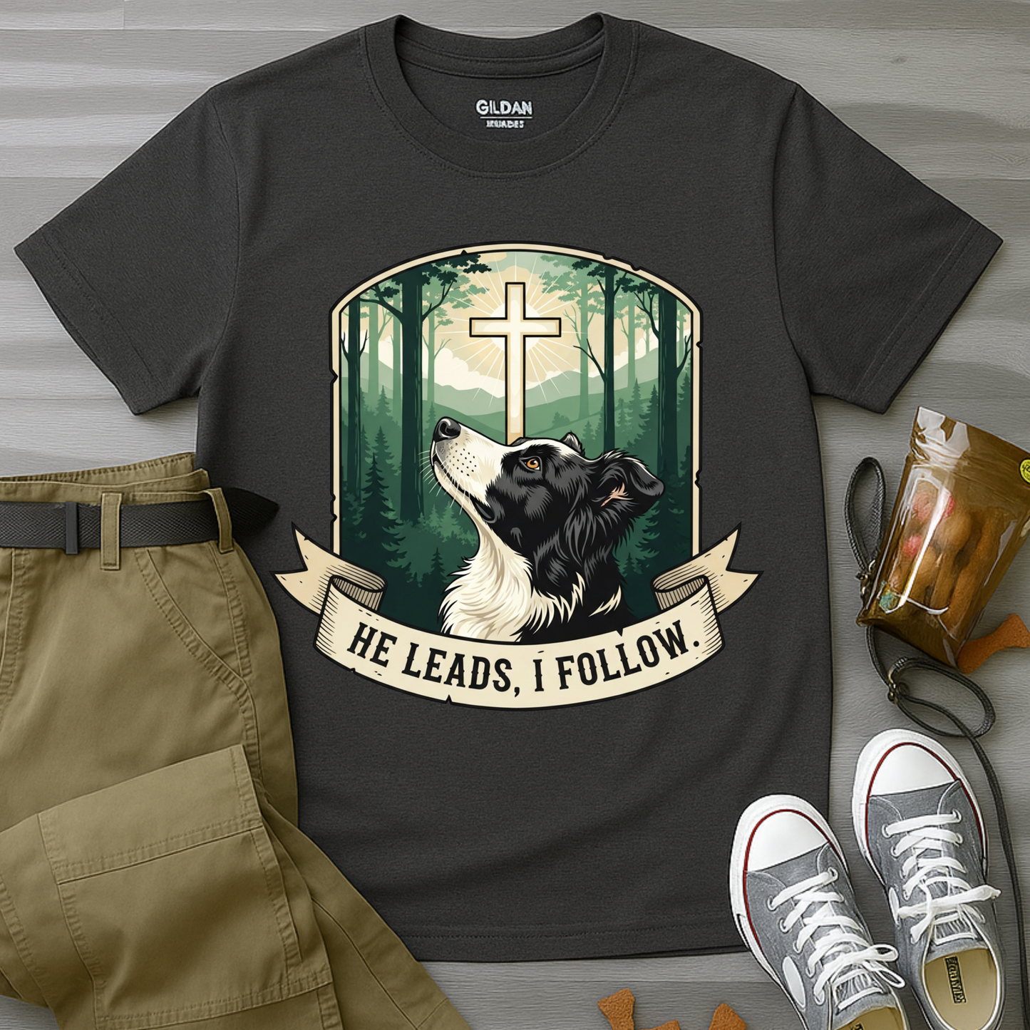 He Leads, I Follow Border Collie T-Shirt