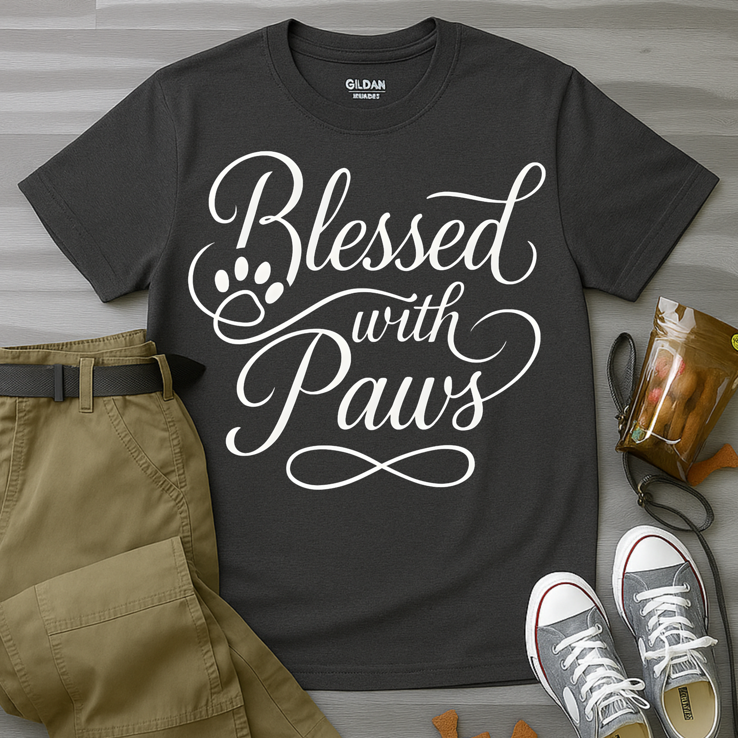 Blessed With Paws Calligraphy T-Shirt