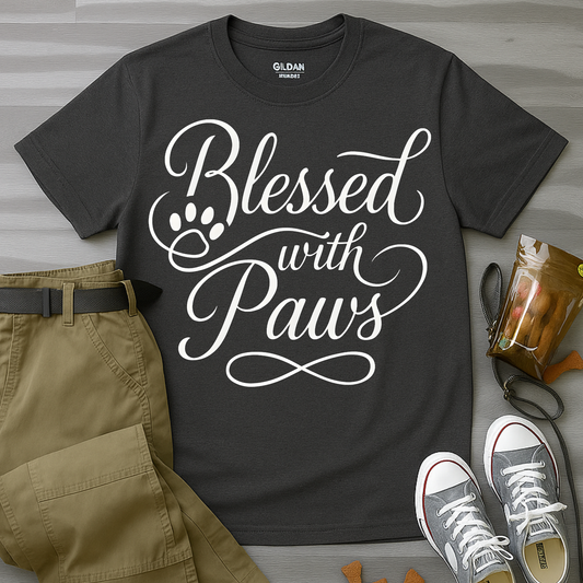 Blessed With Paws Calligraphy T-Shirt