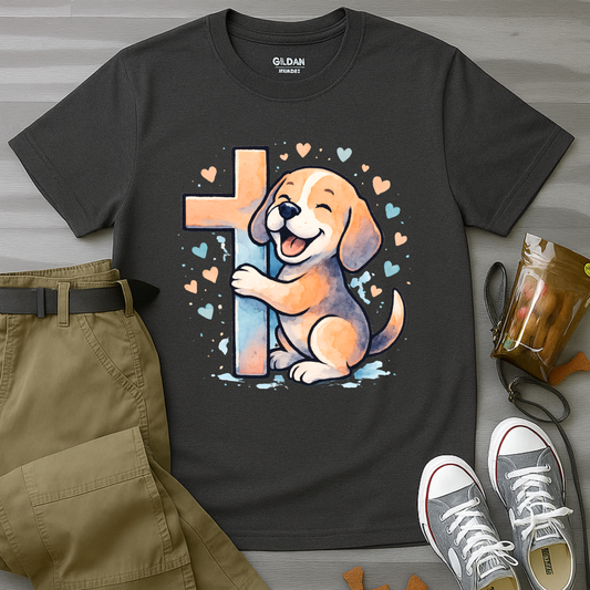Joyful Beagle Hugging Cross T-Shirt