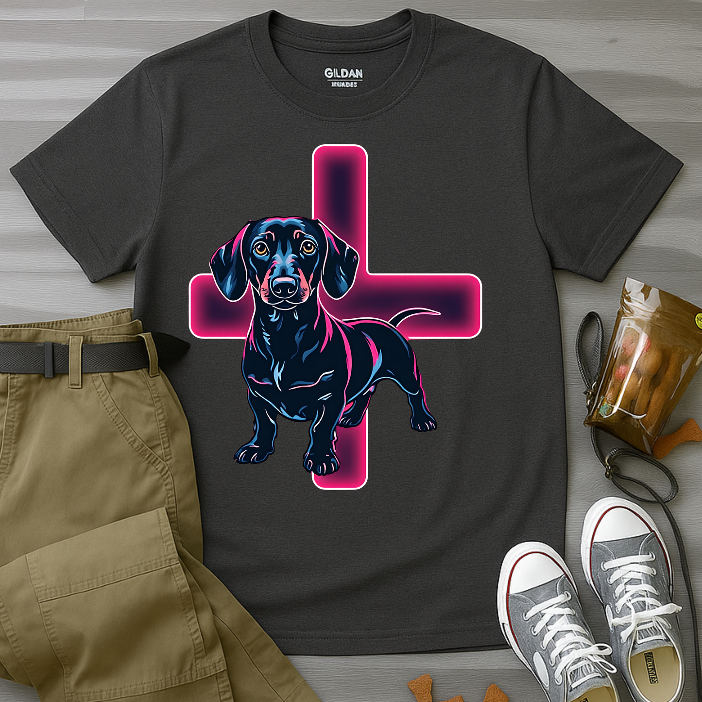 Neon Dachshund With CrossT-Shirt