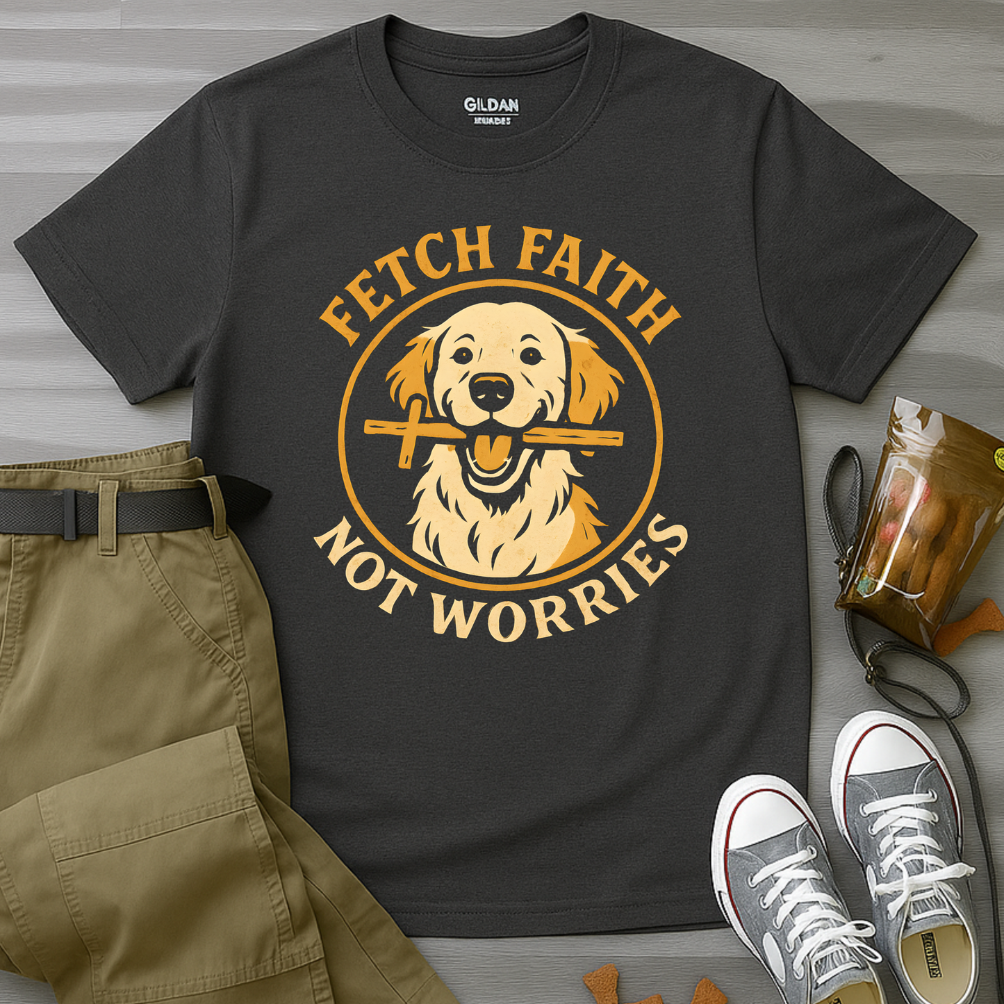 Fetch Faith, Not Worries. Golden Retriever T-Shirt